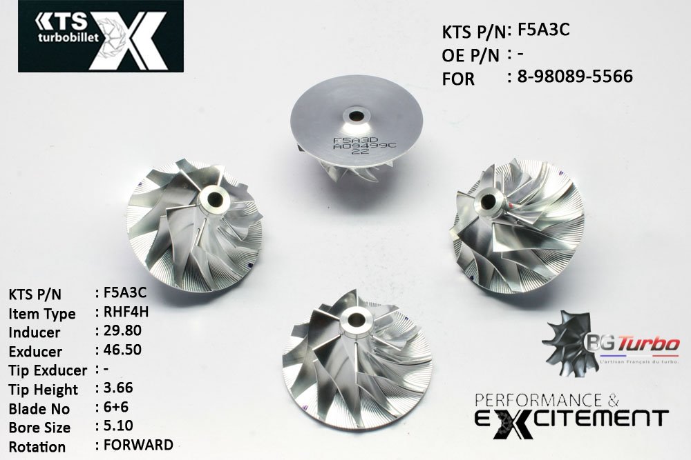 Turbo ROUE FORGÉE MFS PERFORMANCE - 6+6 PALES - INDUCER : 29,8 - EXDUCER : 46,5 - TYPE : RHF4HANGLE : 50° - ROTATION : Forward - SUPER BACK : 1,32 - BORE SIZE : 5,1
